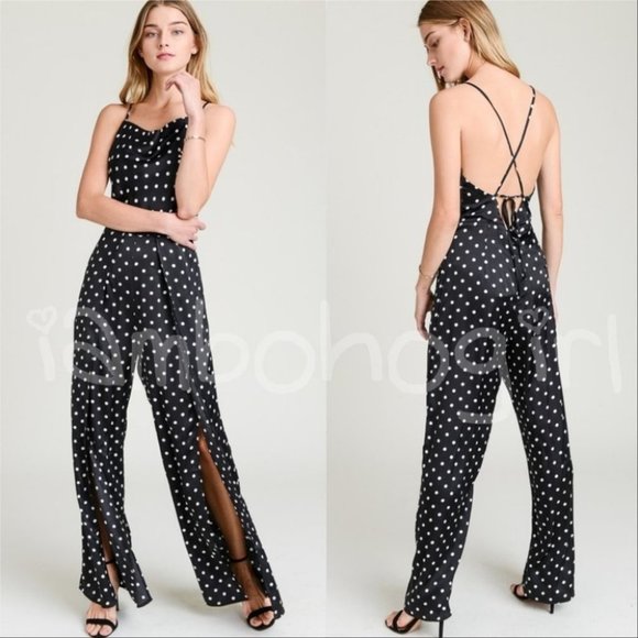 BLACK W/ DOTS JUMPSUIT - Picture 1 of 2